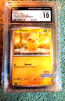 CGC GEM MINT 10 Pikachu Pokemon Card #214 Black Star Promo Illustration Contest - Image 1