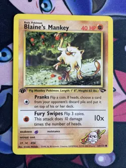 Pokemon TCG 63/132 Blaine's Mankey Gym Challenge 1st Ed Common NM/LP - Image 1