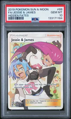 2019 POKEMON SUN & MOON HIDDEN FATES #68 FULL ART/JESSIE & JAMES PSA 10 - Image 1