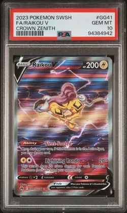 2023 Pokemon SWSH Full Art Raikou V Crown Zenith Galarian Gallery #GG41 PSA 10 - Image 1