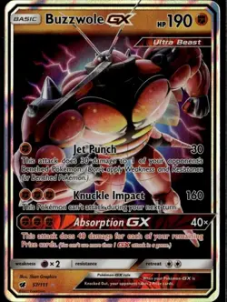 Buzzwole GX Ultra Rare Sun Moon Crimson Invasion 57/111 Pokemon FULL ART UNPLAYE - Image 1