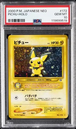 2000 POKEMON JPN NEO #172 PICHU-HOLO PSA 10 - Image 1