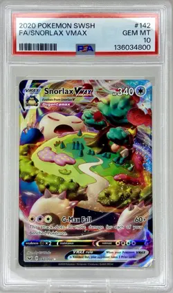 Snorlax VMAX 142/202 Full Art Sword & Shield 2020 Pokemon Card Gem Mint PSA 10 - Image 1