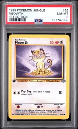1999 Pokemon Jungle 1st Edition Meowth 56 PSA 8 NM-MINT - Image 1