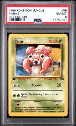 1999 Pokemon Jungle 1st Edition Paras 59 PSA 8 NM-MINT - Image 1