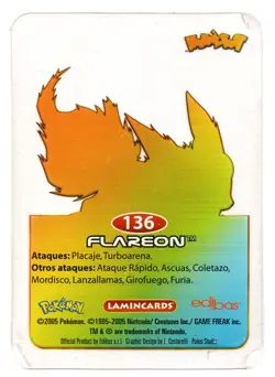FLAREON #136 LAMINCARD COLECCION POKEMON LAMINCARDS 2005 EDIBAS (USADA) - Image 2