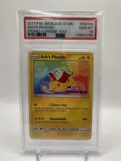 2017 Pokemon SM Black Star Promo Ash's Pikachu #SM108 PSA 10 GEM MINT - Image 1