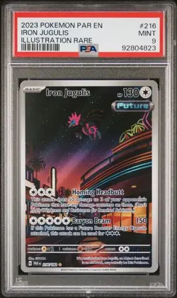 2023 POKEMON PAR EN-PARADOX RIFT 216 IRON JUGULIS ILLUSTRATION RARE PSA MINT 9 - Image 1