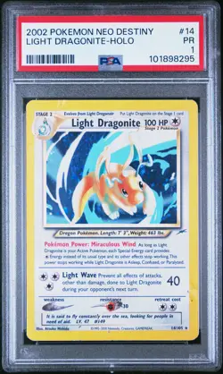 2002 POKEMON NEO DESTINY #14 LIGHT DRAGONITE-HOLO PSA 1 - Image 1