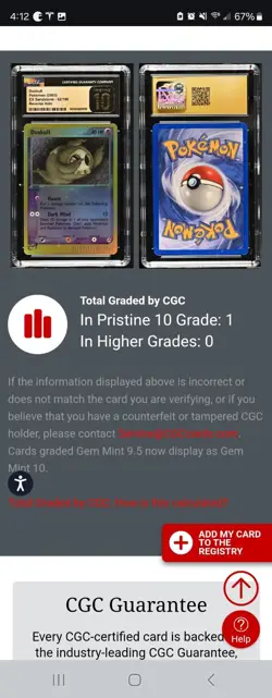 (POP 1) CGC 10 PRISTINE Duskull Reverse Holo EX Sandstorm 62/100 Pokemon Card - Image 4