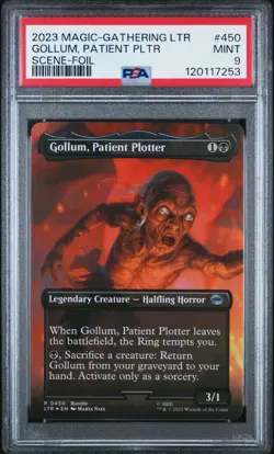 💍 2023 MTG LORD OF THE RINGS SCENE-FOIL #450 GOLLUM, PLOTTER PSA 9 VIDEO🎬👀 - Image 1