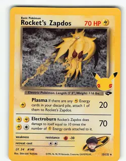 ROCKET'S ZAPDOS 15/132 HOLO CELEBRATIONS: CLASSIC COLLECTION POKEMON NM - Image 2