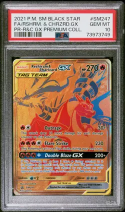 PSA 10 GEM MINT Reshiram & Charizard GX Promo Pokemon SM247 - Image 1