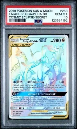 PSA 10 GEM MINT Arceus & Dialga & Palkia GX Cosmic Eclipse 2019 Pokemon 258/136 - Image 1
