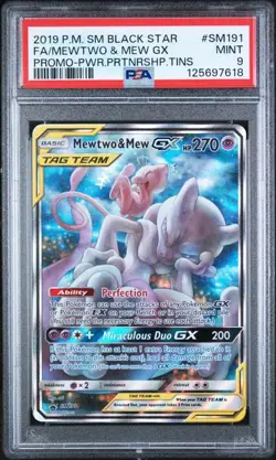 PSA 9 MINT Mewtwo & Mew GX Black Star Promo Full Art Holo 2019 Pokemon SM191 - Image 1