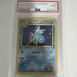 2000 POKEMON GYM HEROES HOLO-1ST EDITION #9 MISTY'S SEADRA PSA 9 SWIRL - Image 1