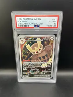 PSA 10 GEM MINT - Noctowl SVP 141 Pokemon Center PC STAMPED ETB Promo Card - Image 1