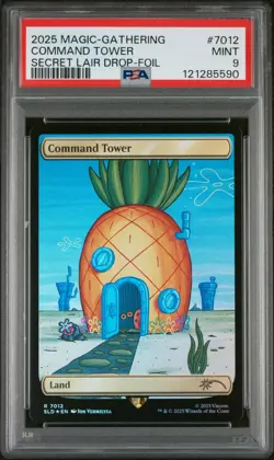 2025 Magic The Gathering SpongeBob Secret Lair Command Tower Foil #7012 PSA 9 90 - Image 1