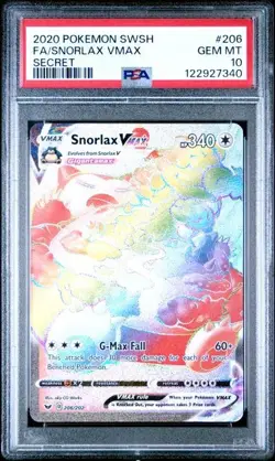Pokemon Snorlax VMAX Sword & Shield Secret Rare Full Art 206/202 PSA 10 Gem Mint - Image 1