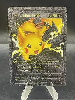 Pokemon Pikachu V Black Foil Holo Textured Fan Art Card Nintendo - Image 1