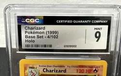 1999 Pokemon Base Set Charizard Holo 4/102 CGC 9 Mint - Rare Original WOTC Card - Image 2