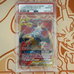 Pokemon Tag Team Charizard & Braixen GX 212/236 PSA 10 Cosmic Eclipse Sun & Moon - Image 1