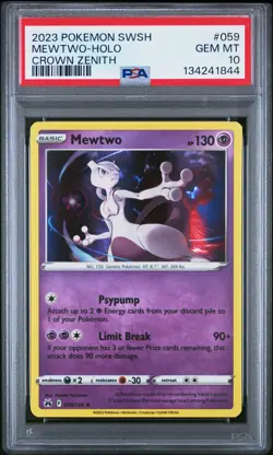2023 POKEMON SWORD & SHIELD CROWN ZENITH #059 MEWTWO-HOLO PSA 10 - Image 1