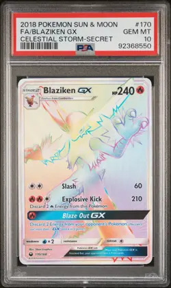 2018 POKEMON SUN & MOON CELESTIAL STORM SECRET #170 FULL ART/BLAZIKEN GX PSA 10 - Image 1
