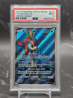 2019 Pokemon Unified Minds Keldeo GX Full Art 219/236 PSA 9 Mint - Image 1