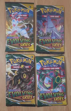 Pokemon TCG Evolving Skies Booster Packs - Complete Art Set of 4 Sealed Packs - Image 1