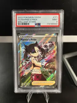 2022 POKEMON SWORD & SHIELD BRILLIANT STARS #171 FULL ART/MARNIE'S PRIDE PSA 9 - Image 1