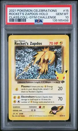 2021 Pokemon Celebrations Rockets Zapdos Holo #15 PSA 10 - Image 1