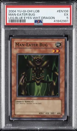 2004 YU-GI-OH! LOB-LEGEND OF BLUE EYES WHITE DRAGON #EN108 MAN-EATER BUG PSA 5 - Image 1
