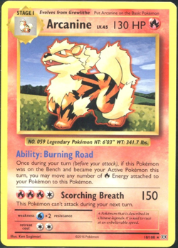 Pokemon TCG Arcanine 18/108 XY Evolutions Non-Holo Rare Card NM - Image 1