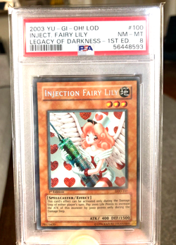 Yu-Gi-Oh! Injection Fairy Lily LOD-100 Secret Rare 1st Edition PSA 8 NM-MT - Image 1