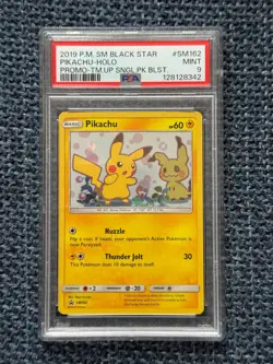 POKEMON TEAM UP SM BLACK STAR PROMO PIKACHU #SM162 HOLO PSA 9 Mint - Image 1