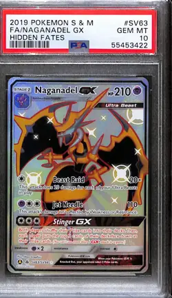 2019 Pokemon Sun & Moon Hidden Fates Naganadel GX Fa Hidden Fates PSA 10 #SV63 - Image 1