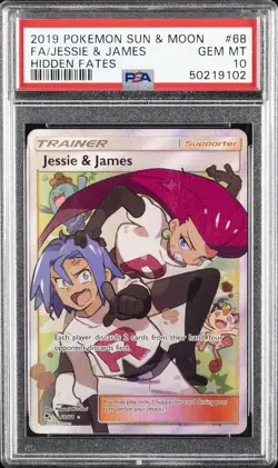 2019 POKEMON SUN & MOON HIDDEN FATES #68 FULL ART/JESSIE & JAMES PSA 10 - Image 1