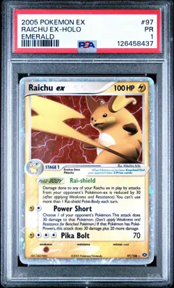 2005 POKEMON EX EMERALD #97 RAICHU EX-HOLO PSA 1 - Image 1