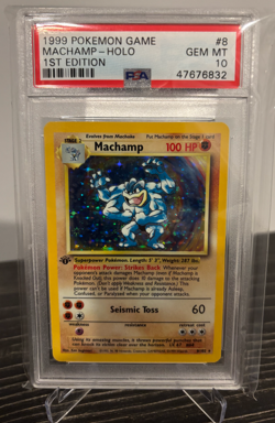 1999 POKEMON BASE SET 1ST EDITION #8 MACHAMP- HOLO PSA 10 - Image 1