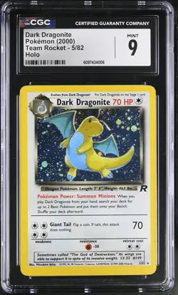 CGC 9 Dark Dragonite Team Rocket 5/82 Holo SWIRL Graded Pokemon Card - Image 1