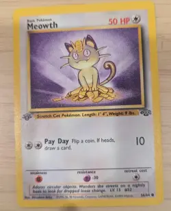 Pokemon Meowth 56/64 Jungle 1st Edition Regular MP READ DESCRIPTION - Image 1