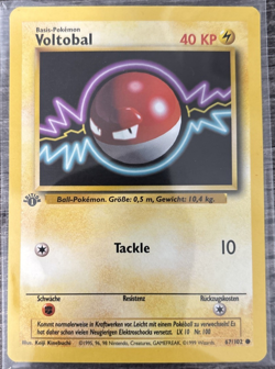 Pokemon Base Set German Edition 1 Voltobal Voltorb 67/102 Common LP, US Shipper - Image 1
