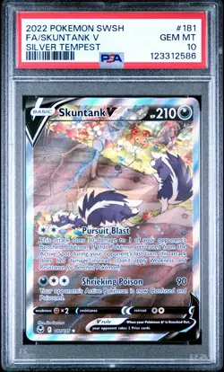 2022 POKEMON SWORD & SHIELD SILVER TEMPEST #181 FULL ART/SKUNTANK V PSA 10 - Image 1