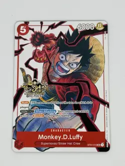 Monkey D. Luffy RARE 3RD ANNIVERSARY PROMO ALT ART ST01-012 ONE PIECE NON-FOIL - Image 3