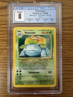 1999 Base Set Unlimited Venusaur Holo Rare Card CGC 8 15/102 - Image 1