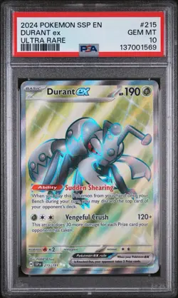 2024 Pokemon Surging Sparks Durant EX #215 Ultra Rare PSA 10 Card GEM MINT - Image 1