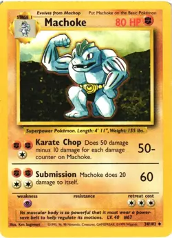 Machoke 34/102 Base Set Uncommon 1999 Pokemon Game Card WOTC - Image 1