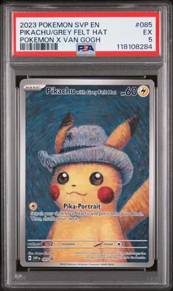 2023 POKEMON SVP EN-SV BLACK STAR PROMO #085 PIKACHU WITH GREY FELT HAT PSA 5 - Image 1