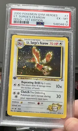Pokemon TCG Lt. Surge's Fearow Gym Heroes 7/132 1st Edition Holo Rare. PSA 6 - Image 1